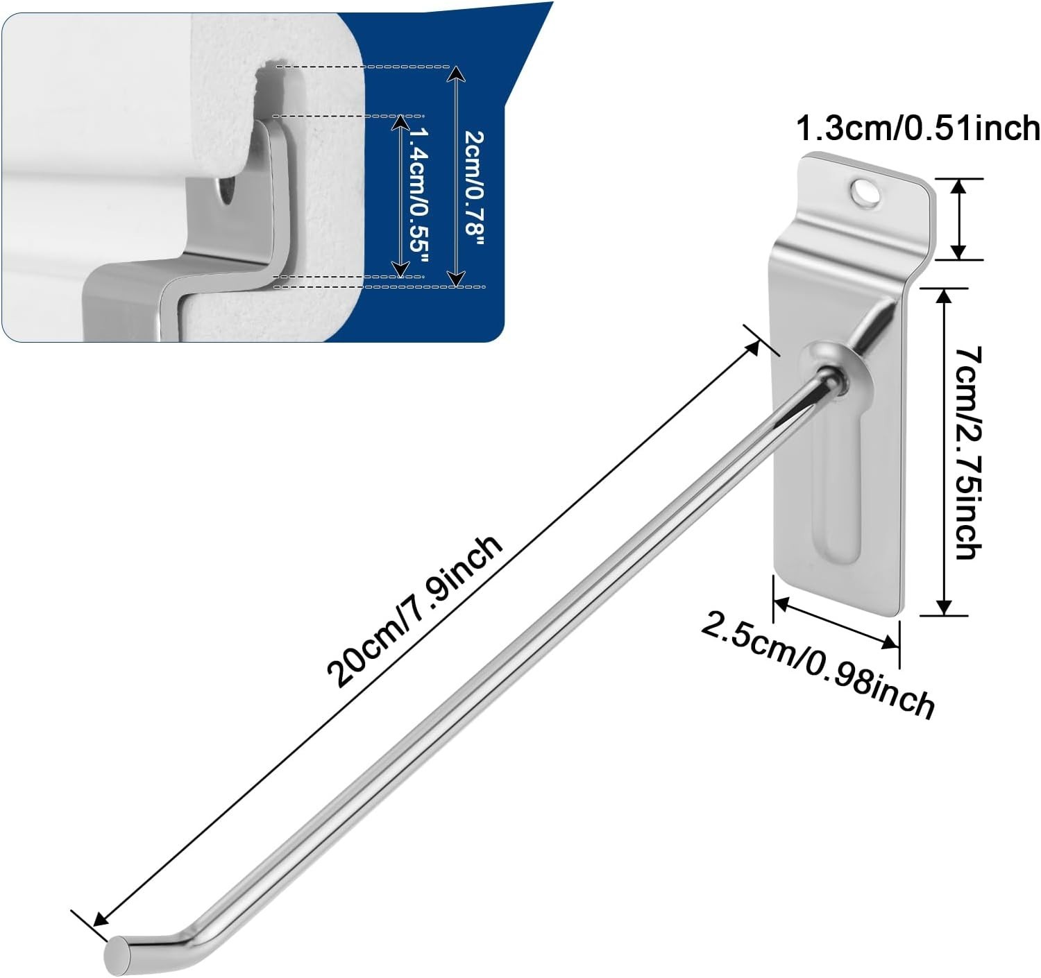 96-Pack 8" Slatwall Panel Hooks, Silver