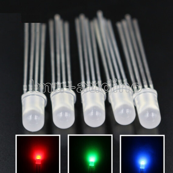 100pcs 4pin RGB 5mm diffused tri-color common anode LED red green blue New