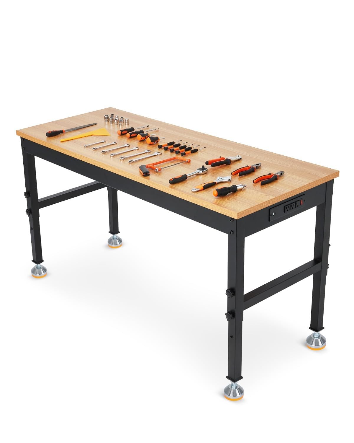 48" Workbench Adjustable Height Work Table Garage ,2500LBS Load Rubber Wood Top