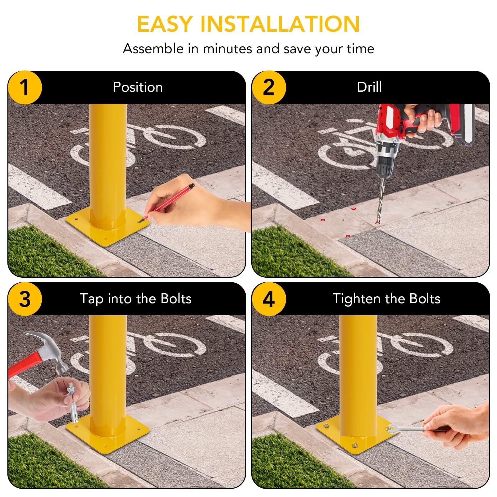42 Inch Safety Bollard Posts for Facility & Current Protection, with 4.5" Diamet