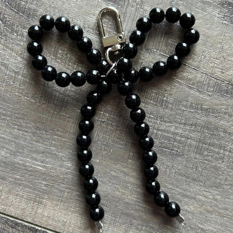 Beaded Bow Purse Charm Black