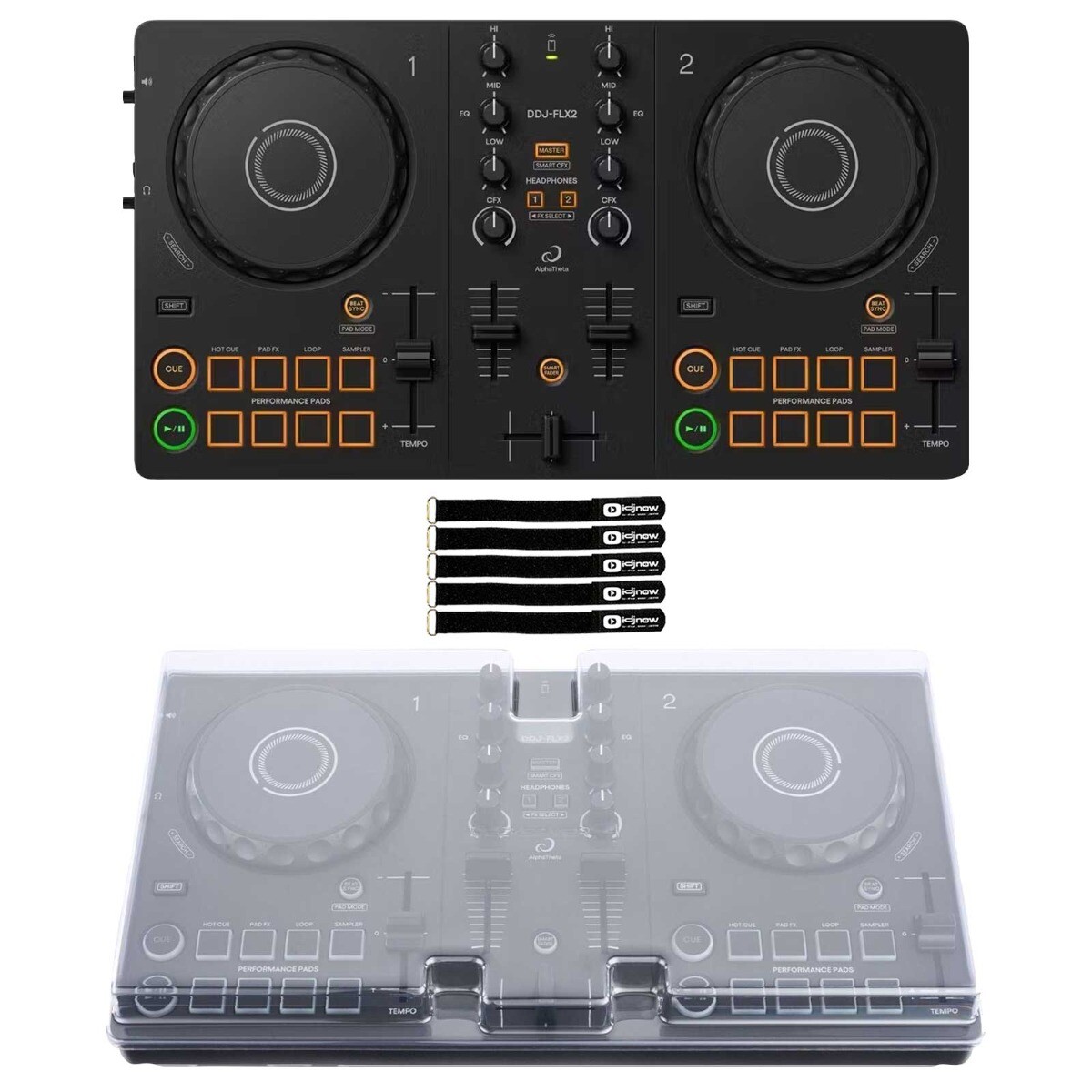 AlphaTheta DDJ-FLX2 Compact 2-Channel DJ Controller w Decksaver Cover Package
