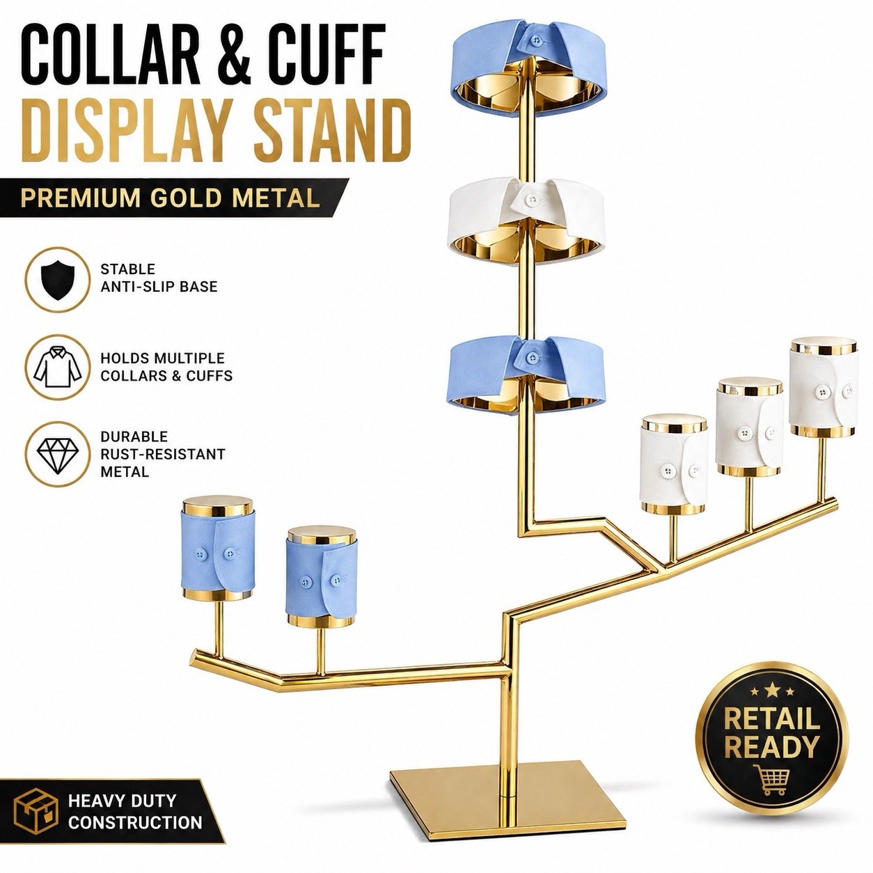 Gold Collar Cuff Display Stand Rack Metal Retail Shirt Organizer