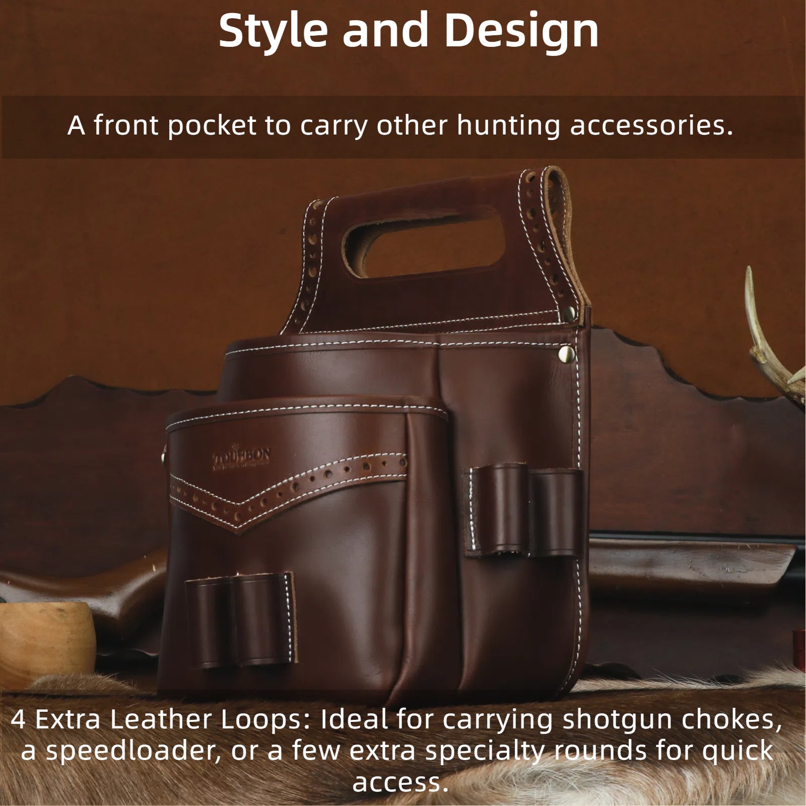 TOURBON Full Leather Hunting Ammo Shells Holder Ammo Pack Pouch
