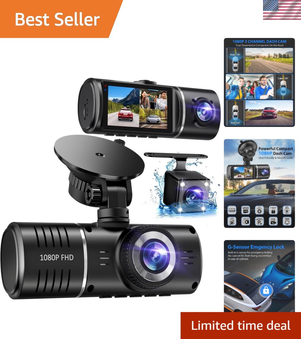 Advanced 3-Channel Dash Camera with G-Sensor and 32GB - Ultimate Driving Safety