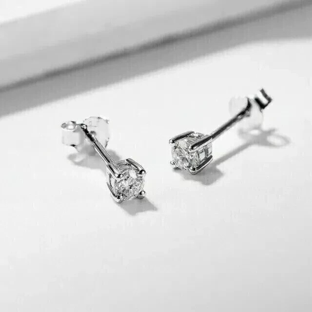 5mm Round Cut Diamond Solitaire Small Lab Created Earring 14k White Gold Finish