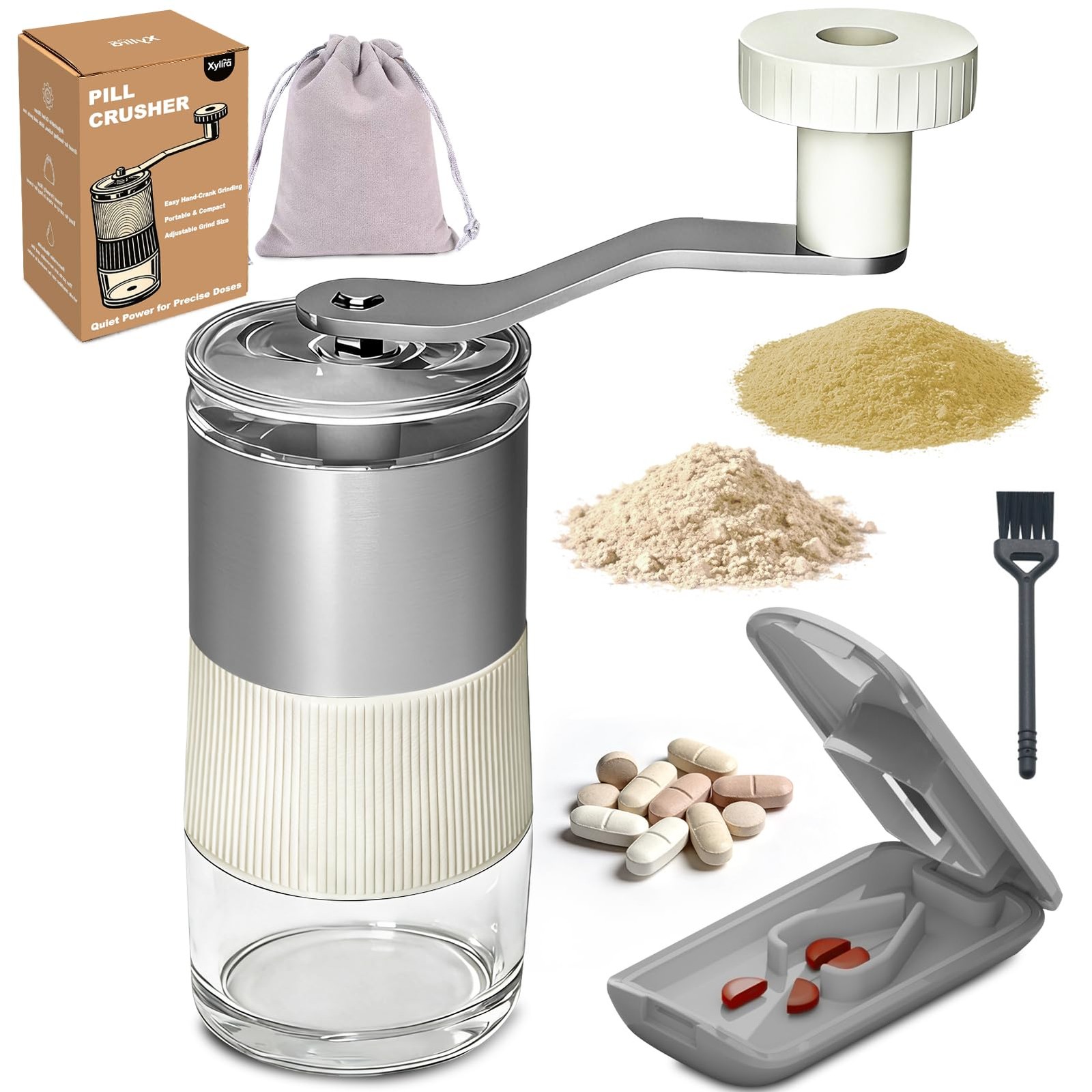 Pill Crusher, Grind Pills to Fine Powder, with Pill Cutter for Small and Larg...