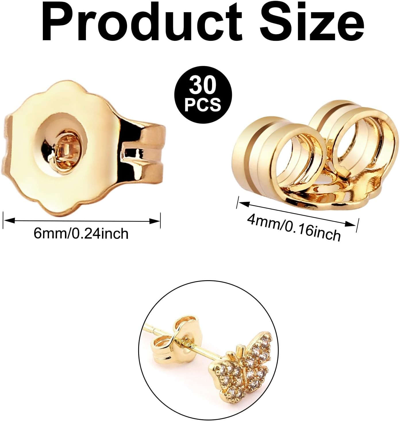 30Pcs/15 Pairs Earring Backs for Studs Locking, 14K Gold Earring Back Replacemen