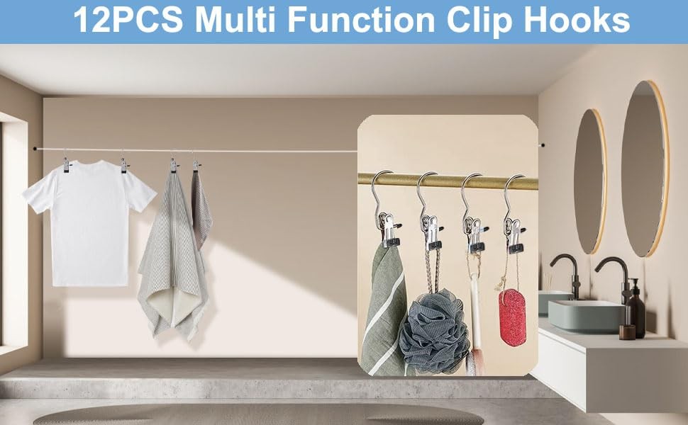 Boot Hanger Clips, 12-Pack Laundry Hanging Hooks Clothes Pins Compact, Black
