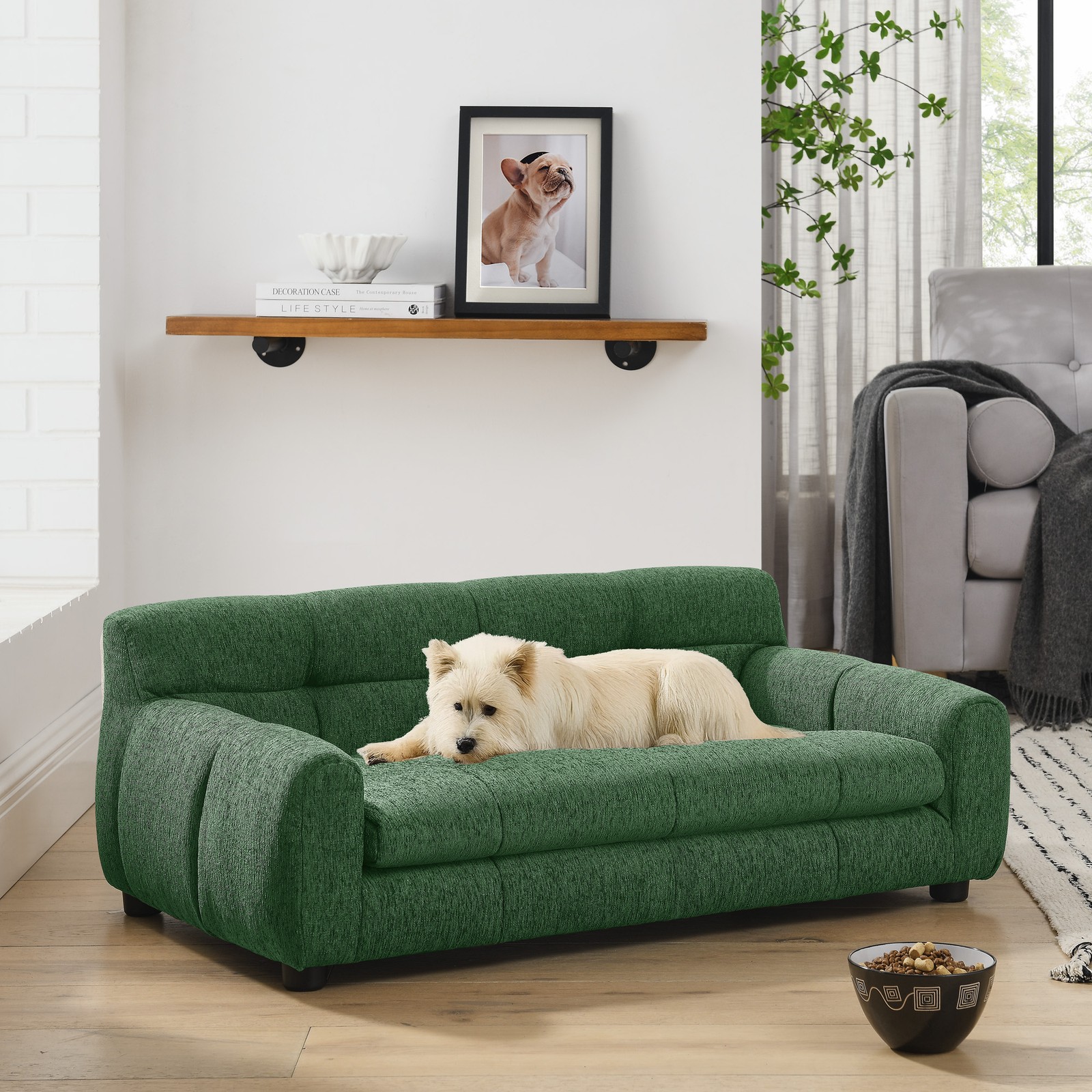 Soft Comfortable Pet Sofa Backrest Armrests Suitable for Small Medium Dogs Green