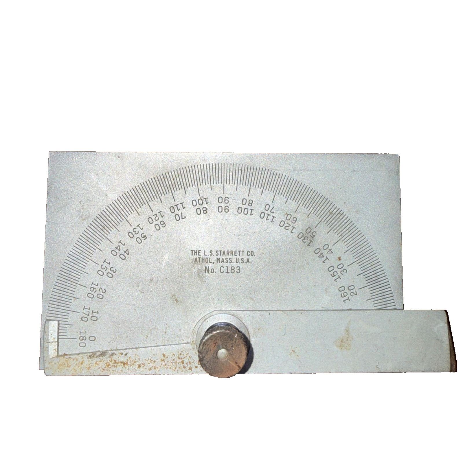 VTG Starrett No. C183 Steel Protractor Machinist Tool Athol MASS USA Patina