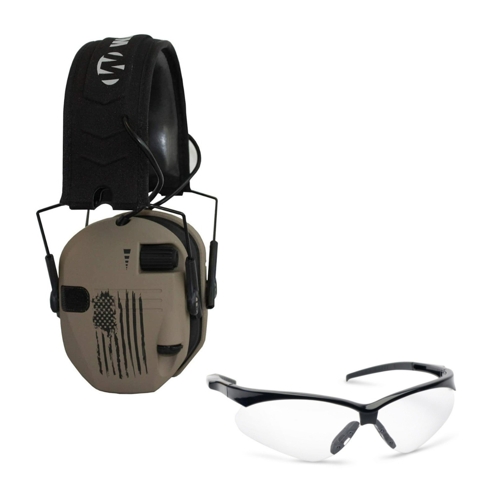Walkers Razor Slim Electronic Shooting Range Earmuff US Flag and Glasses Kit