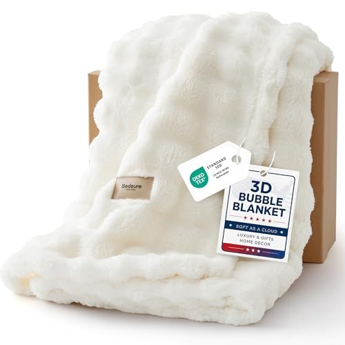 3D Fleece Bubble Blanket for Couch - Throw XL (50" X 70") 01 Off White