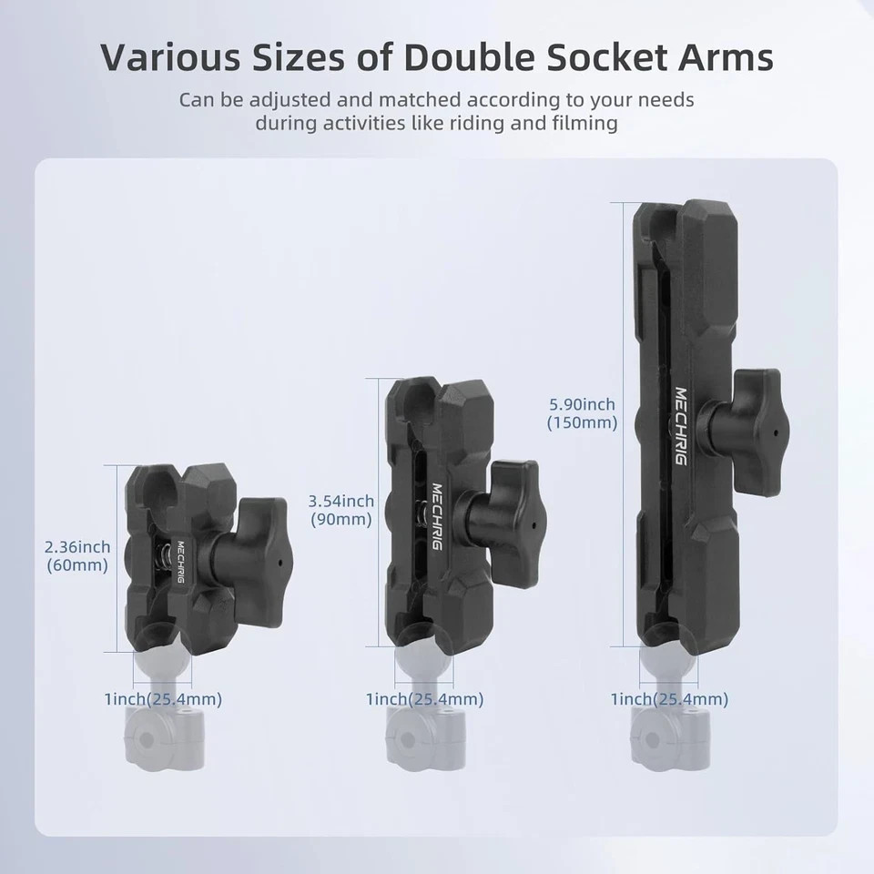 Double Socket Arm,Extension Arm Compatible with RAM Large socket arm, Black