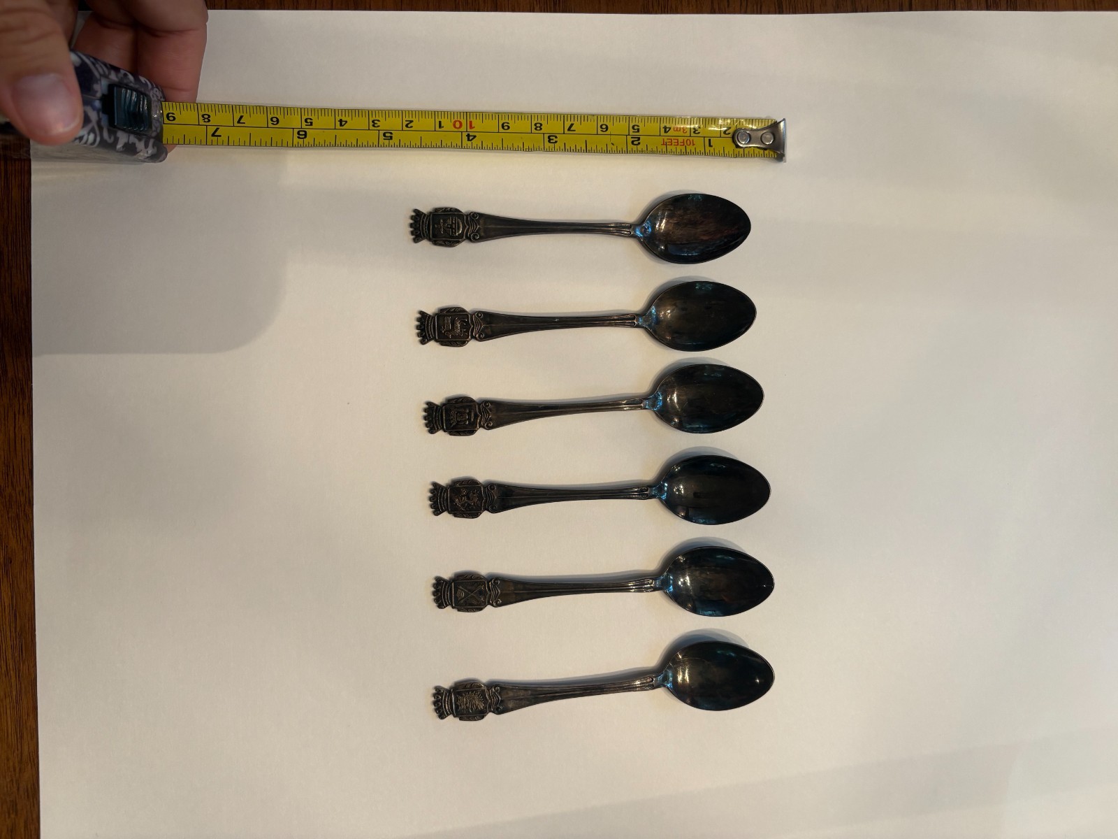 Set of 6 Collectible Vintage European Coat of Arms 4" Silver (plated) Spoons