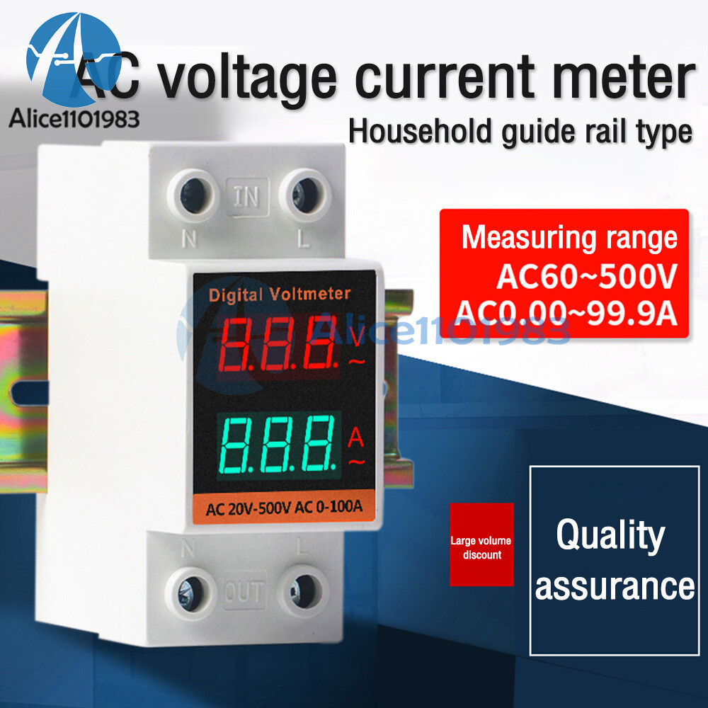 Din Rail LCD Digital Voltmeter Ammeter Electricity Meter AC 60-500V 0.00-99.9A