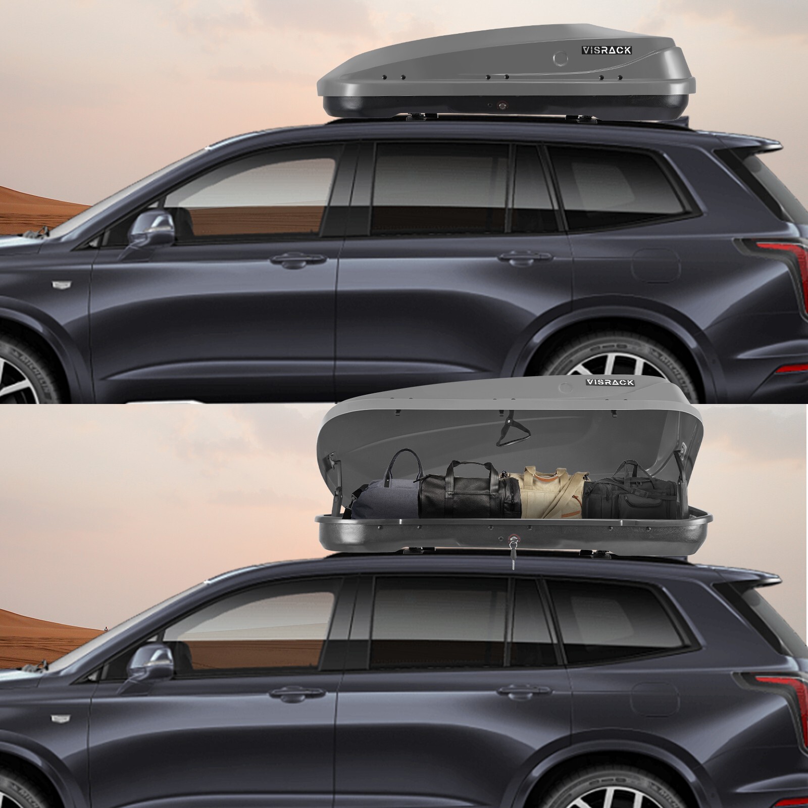 13 FT ³ Rooftop Cargo Box Luggage Carrier w/2 Keys,Both Side Open Easy Install