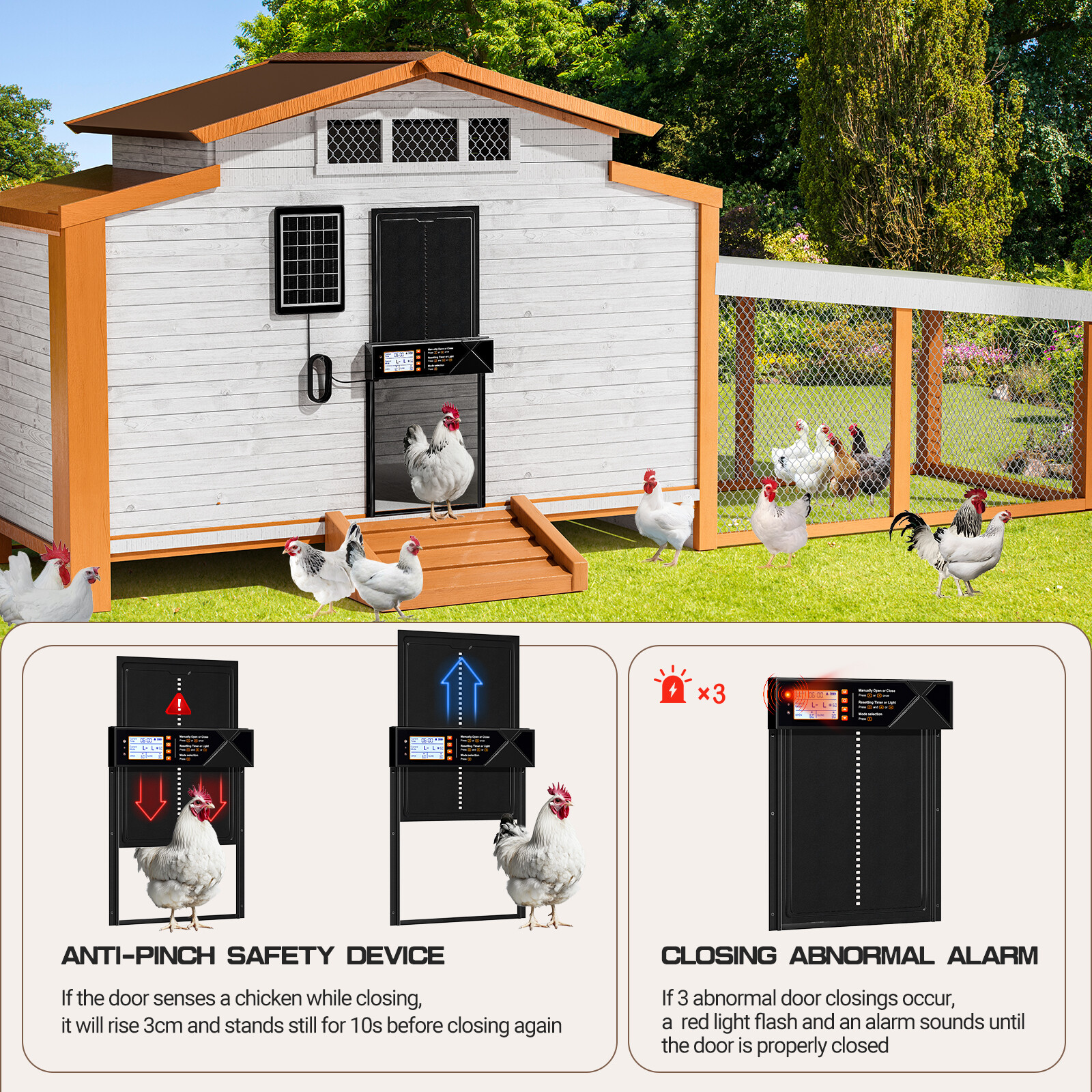 Large Size Solar Powered Automatic Chicken Coop Door with Timer & Light Sensor