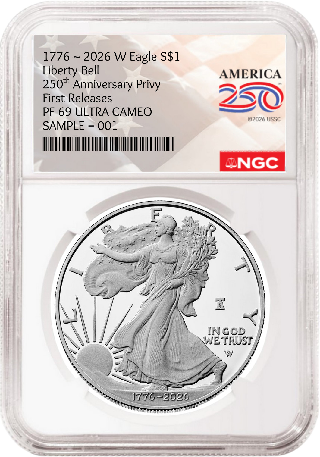 2026 W 250th Anniversary Proof Silver Eagle NGC PF 69 UC, FR 250 Flag Presale