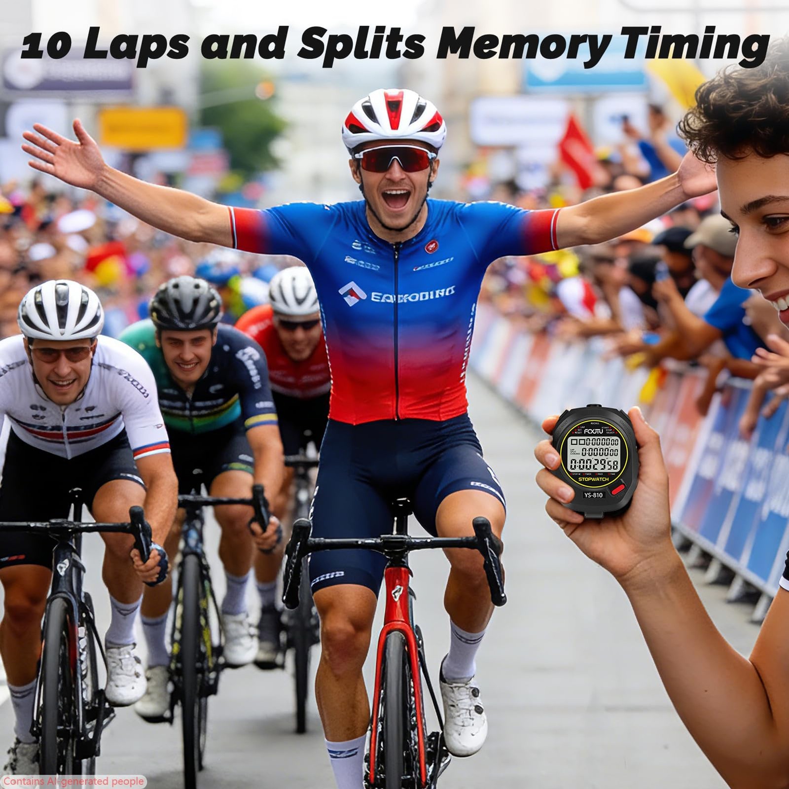Professional Stopwatch Timer, 3-Row 10 Lap/Split Memory Count up/Down Timer, Ext
