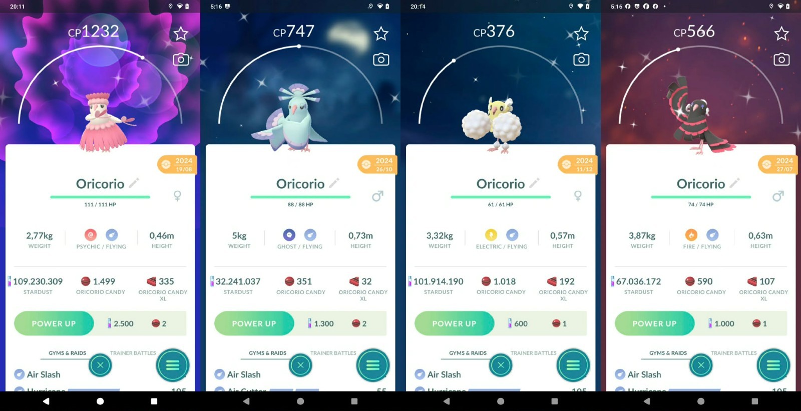 Shiny Oricorio Baile/Pom-Pom/Pa'u/Sensu Style - 20k Sta.rd