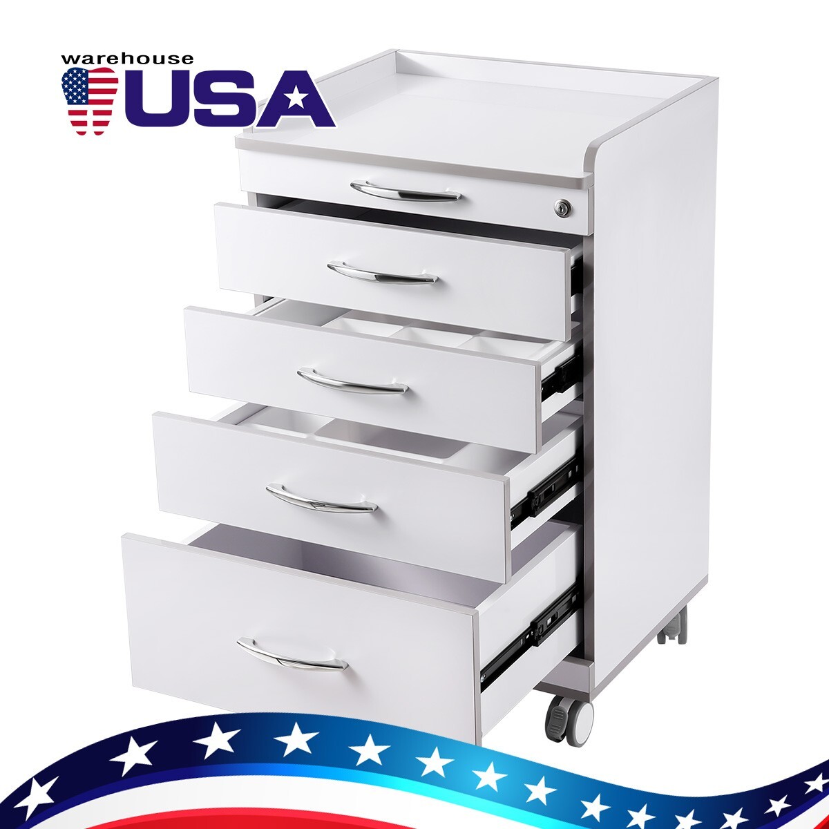 Dental Trolley Mobile Medical Tool Cart Storage Cabinet with Socket 4 Drawers