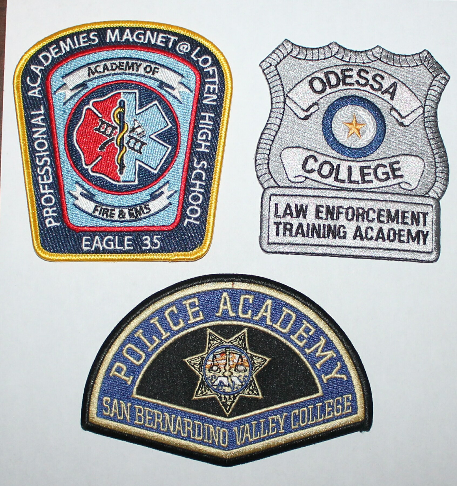 3 ACADEMY patches California Texas Police Sheriff Florida Fire & EMS cadets