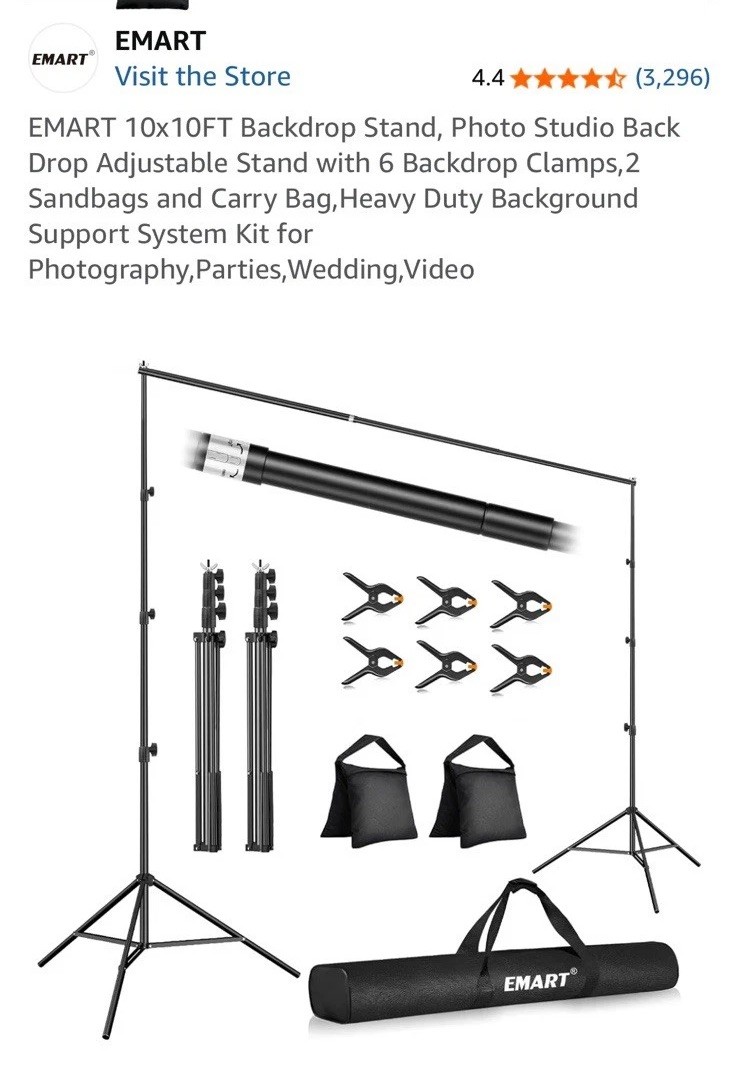 EMART 10x10 ft Adjustable Backdrop Stand Kit with Clamps, Black