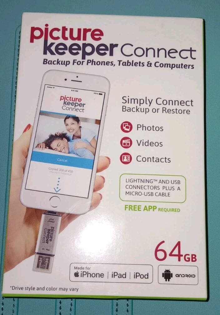 NEW Picture Keeper Connect 64GB Photo Backup Drive iPhone Android iPad W/case!