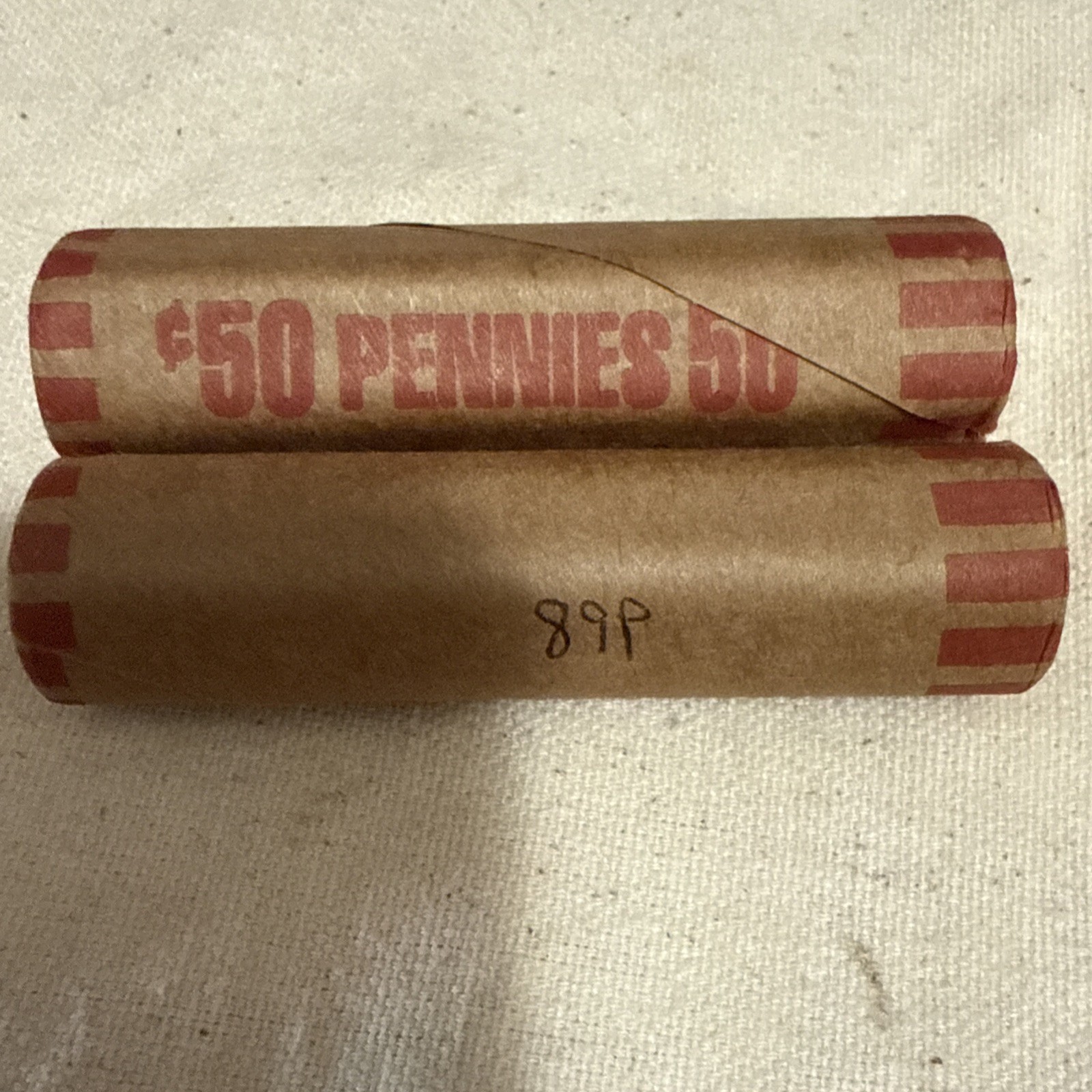 Two 1989 Bank Shotgun Wrapped uncirculated Lincoln Cent Rolls