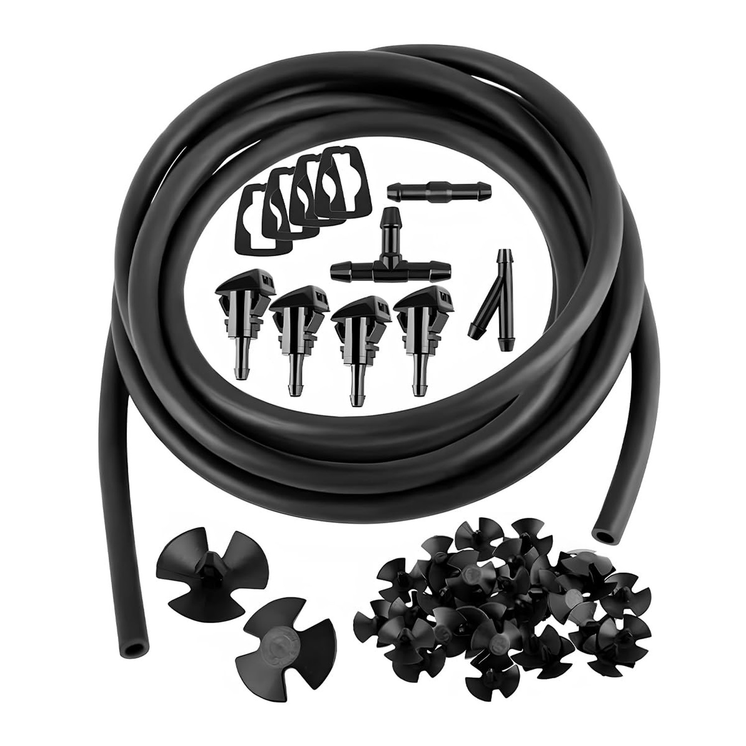 AUCELI Windshield Washer Hose Kit, 3 Pcs Hose Connectors, 4 Fan Nozzles, 2M W...