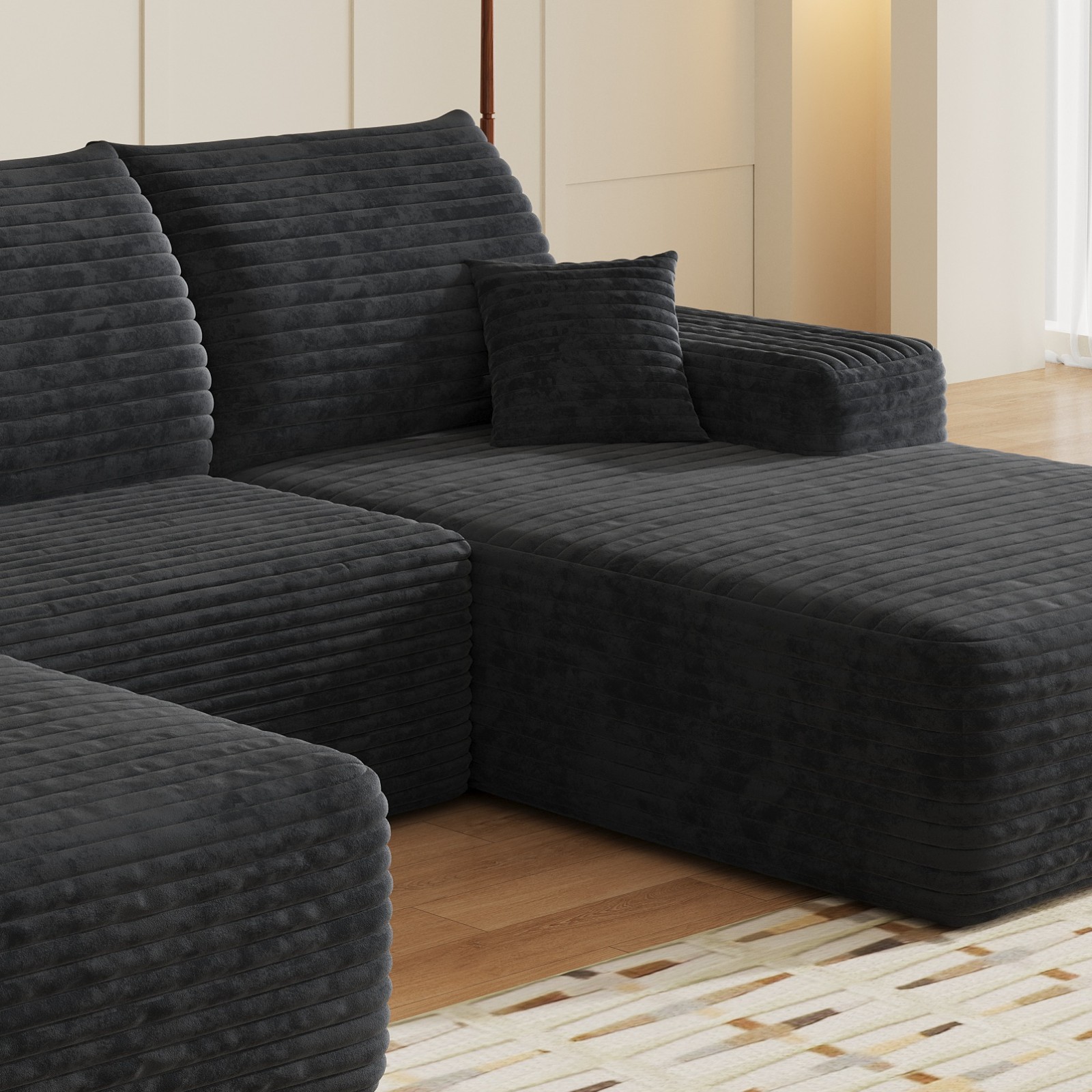 107" Boneless Couch Sectional Cloud Sofa Right Facing Chaise Lounge with Ottoman