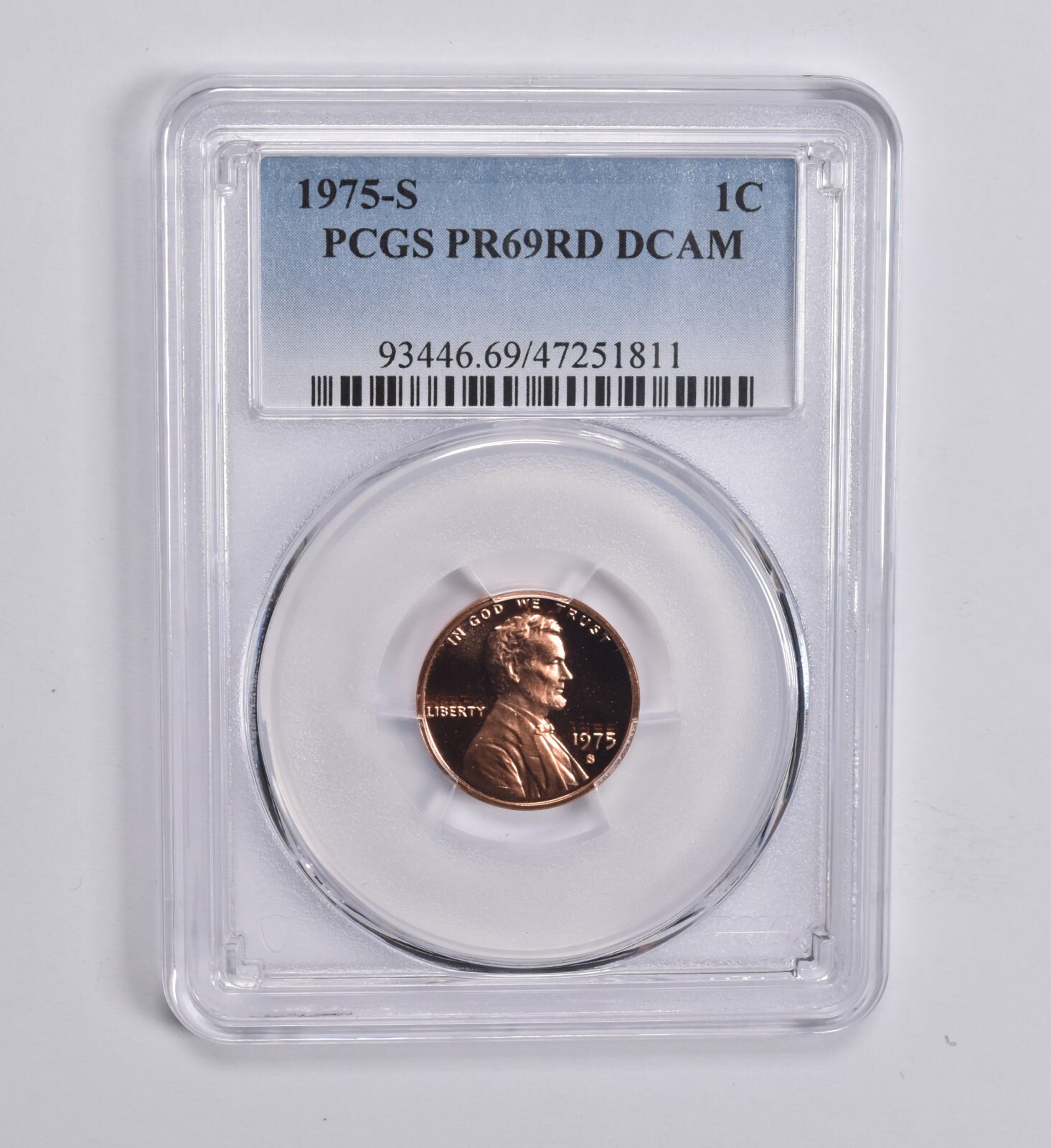 1975-S Lincoln Memorial Cent PR69 RD DCAM PCGS Blue Label