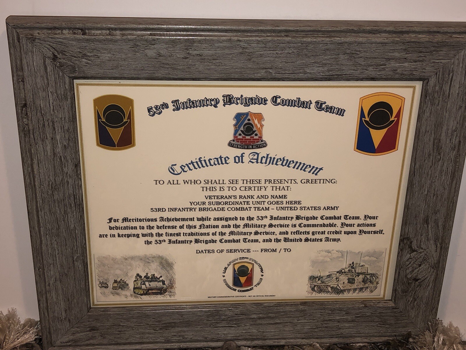 53RD INFANTRY BRIGADE COMBAT TEAM - COA / (COMMEMORATIVE CERTIFICATE)