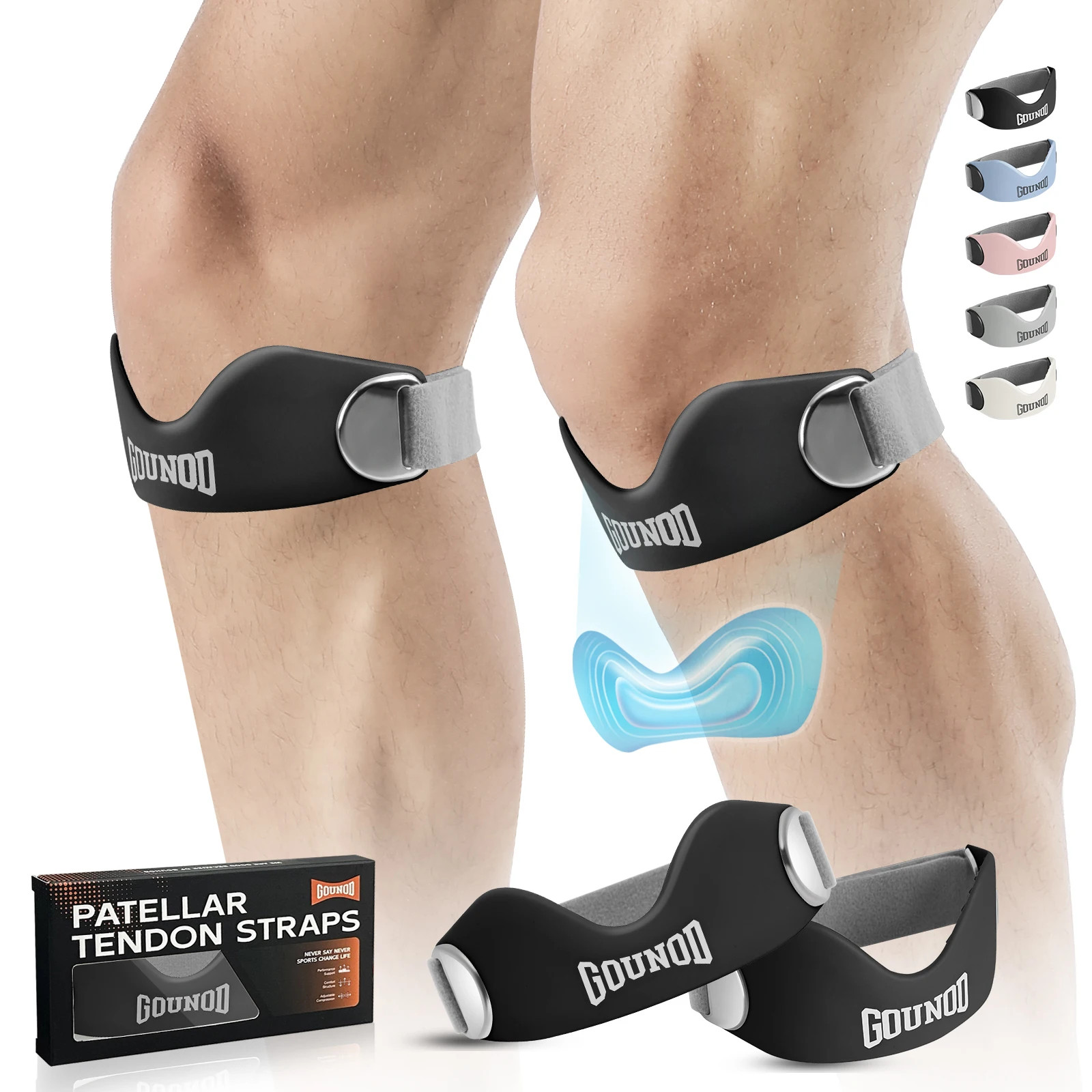 GOUNOD Silicone Patellar Tendon Support Strap for Knee Pain Relief Non-slip Adju