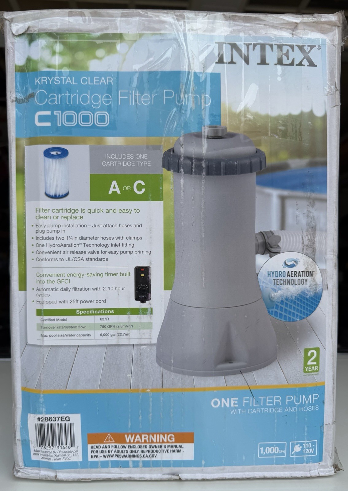 Intex C1000 Krystal Clear Cartridge Filter Pump for Above Ground Pools: 1000 GPH