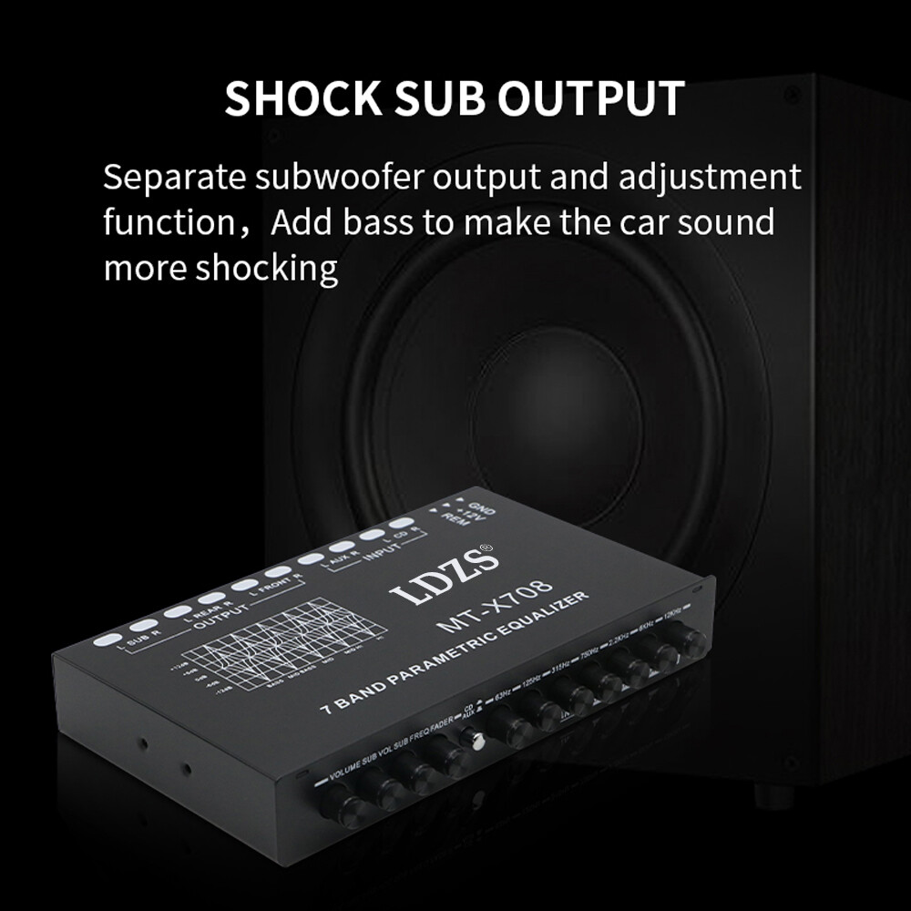 7 Band 1/2 Din Parametric Car Audio Equalizer with AUX-and-CD Input Switch I0K1