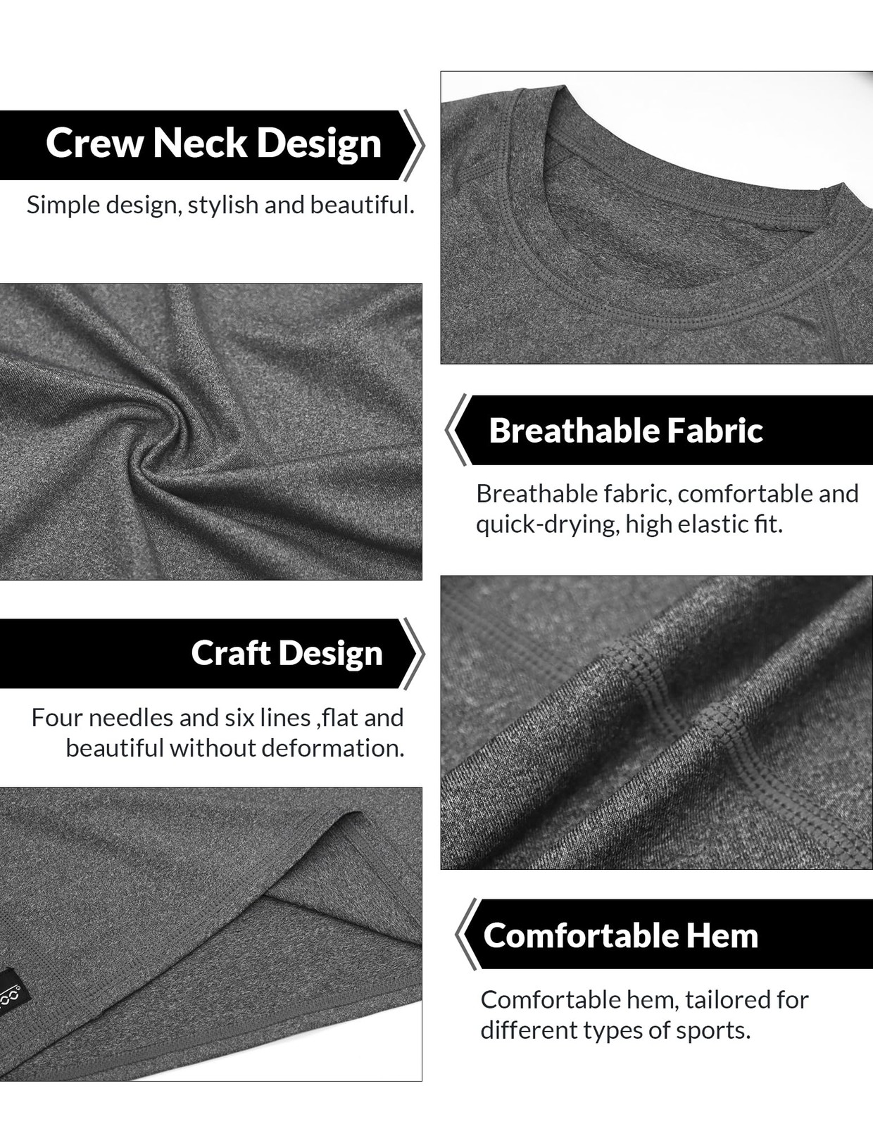 Men’s Compression Shirts Short Sleeve Workout Shirt, Quick Dry Medium, A-grey