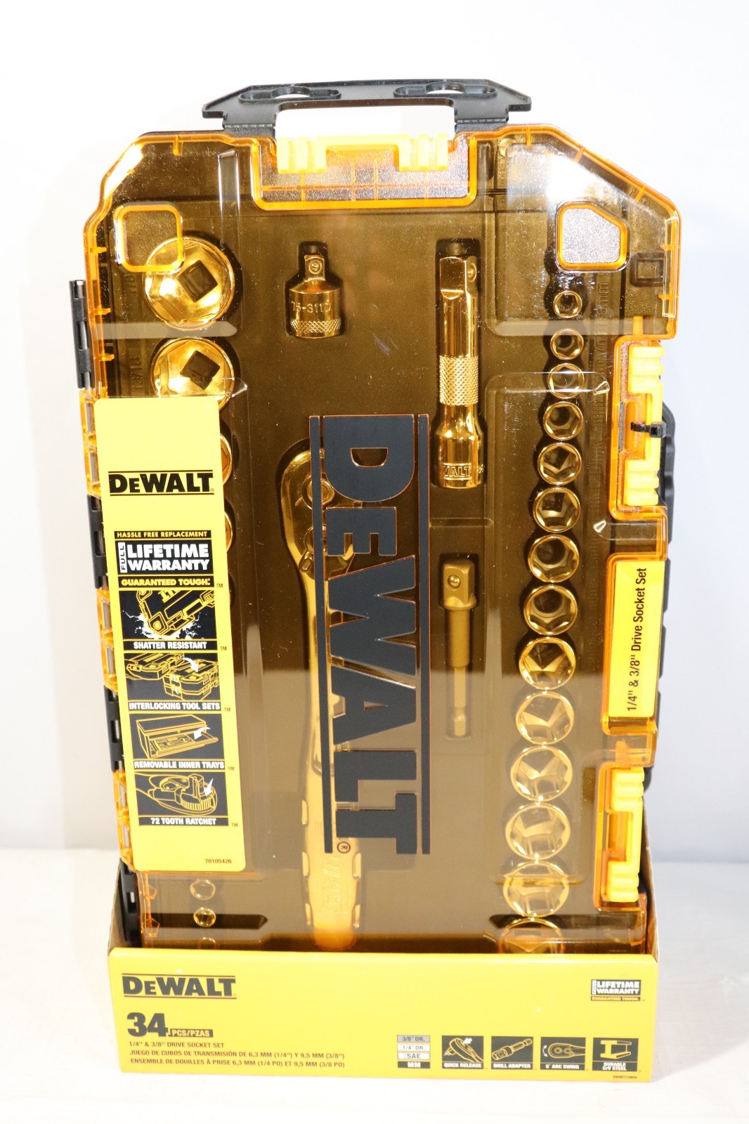 DEWALT 34-Pc 1/4” & 3/8” Drive Socket Set SAE/Metric DWMT73804 New Sealed