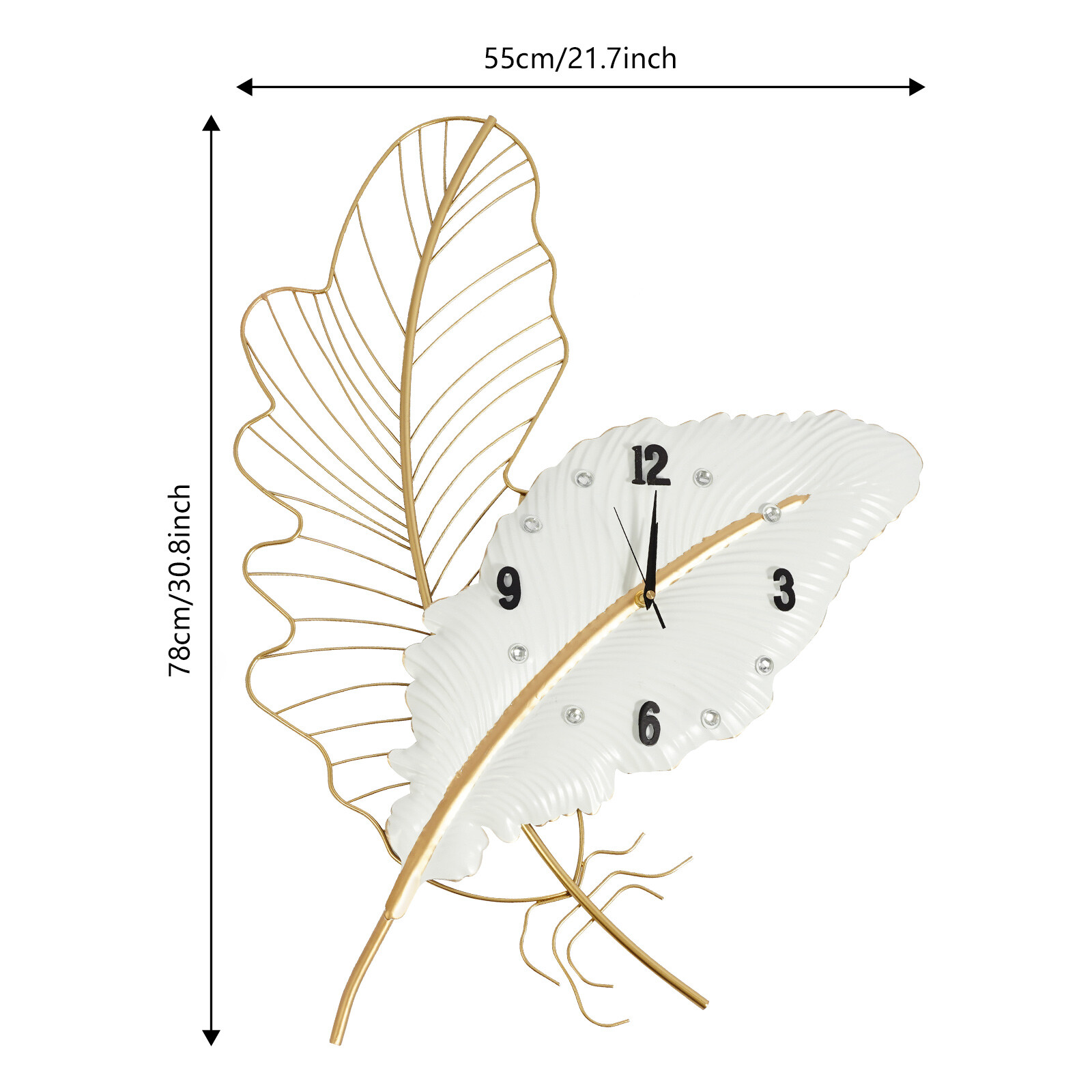 Large Wall Clock, Feather-shaped Wall Clock, Decorative Wall Clock for Home