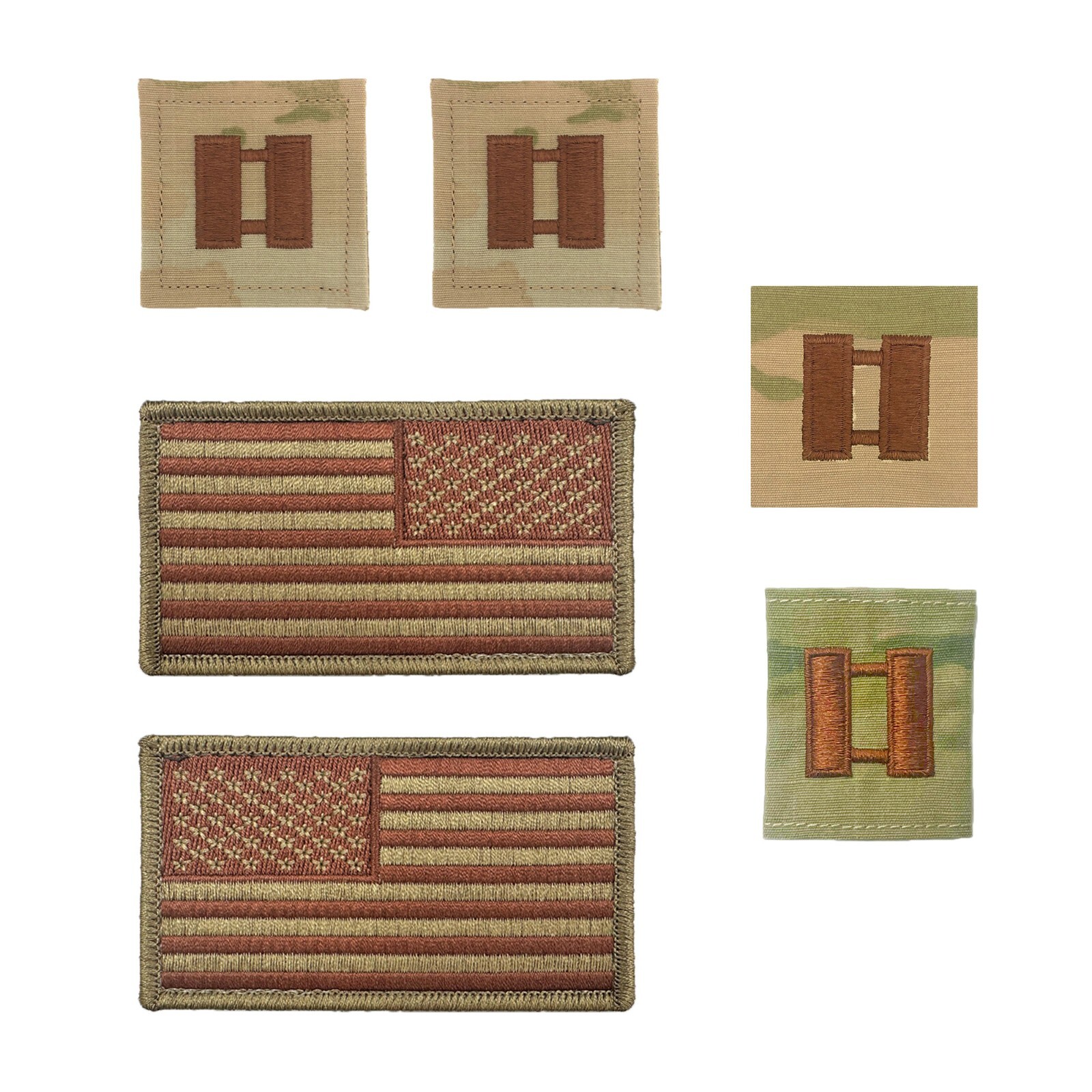 US Air Force Captain Rank with Spice Brown OCP Flag patches bundle