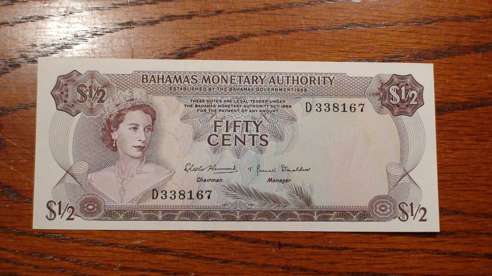 1968 Fifty Cents BAHAMAS MONETARY AUTHORITY GEM UNC Half Dollar Note .50 Bill!