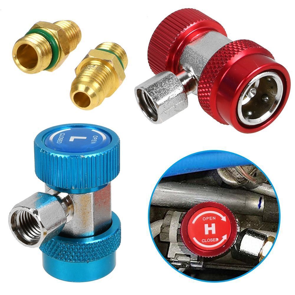 2Pcs Quick Connector Adapter Conversion Coupler Auto A/C Manifold Gauge Low/High