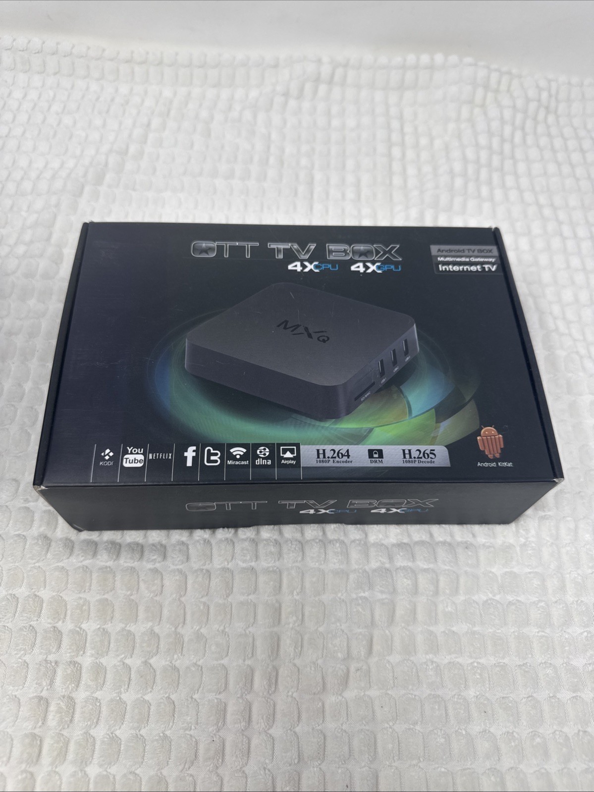 MXQ OTT TV Box 4x CPU GPU Android KitKat Internet TV Box 1080p.   C