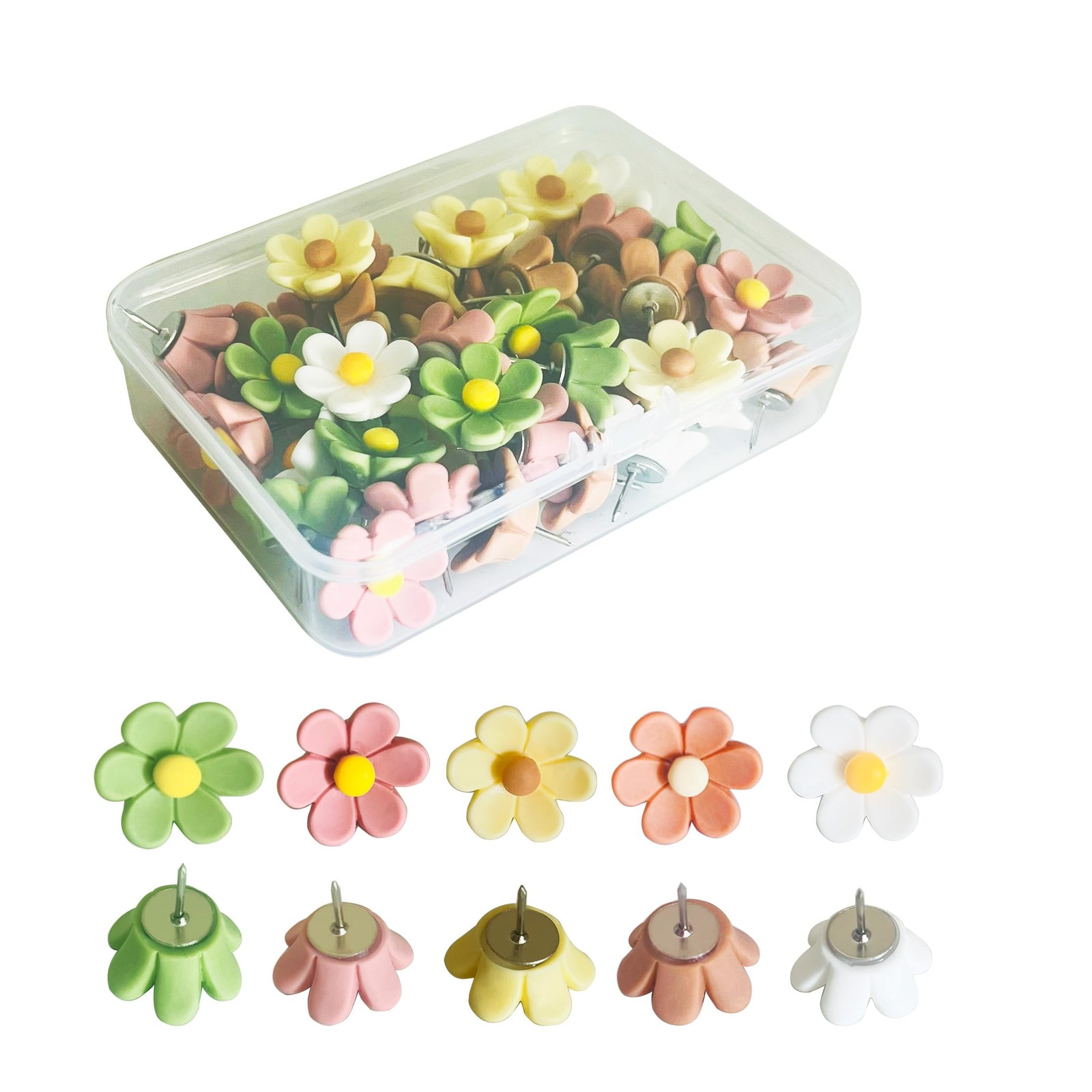 50 Pcs Flower Push Pins, Colorful Plastic Thumb Tacks for Medium, Mix