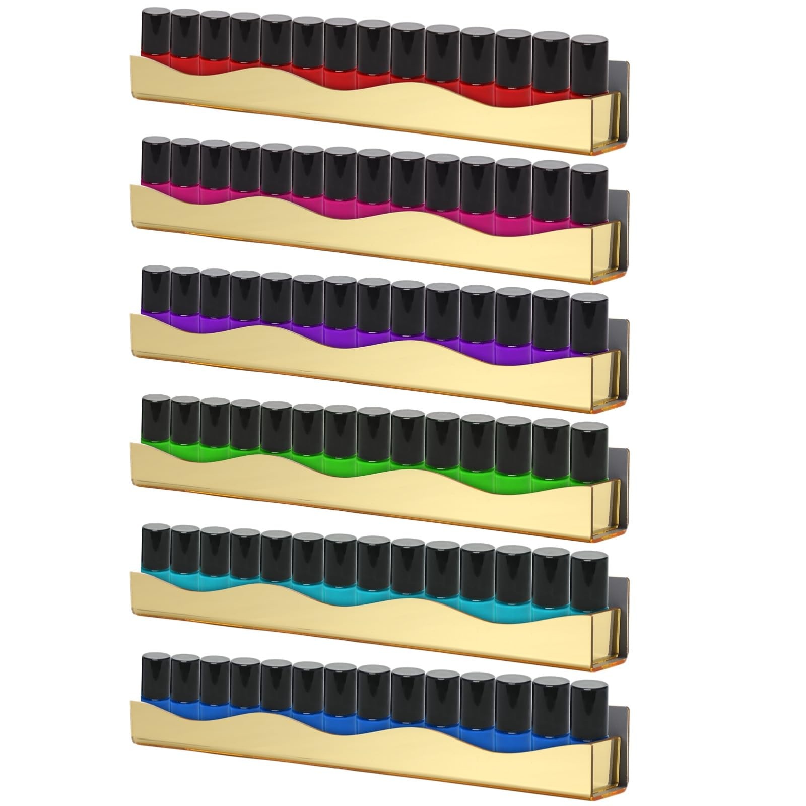 OMISTAR 6 Pcs Mirror Gold Acrylic Nail Polish Rack, 15 in Wall Mounted