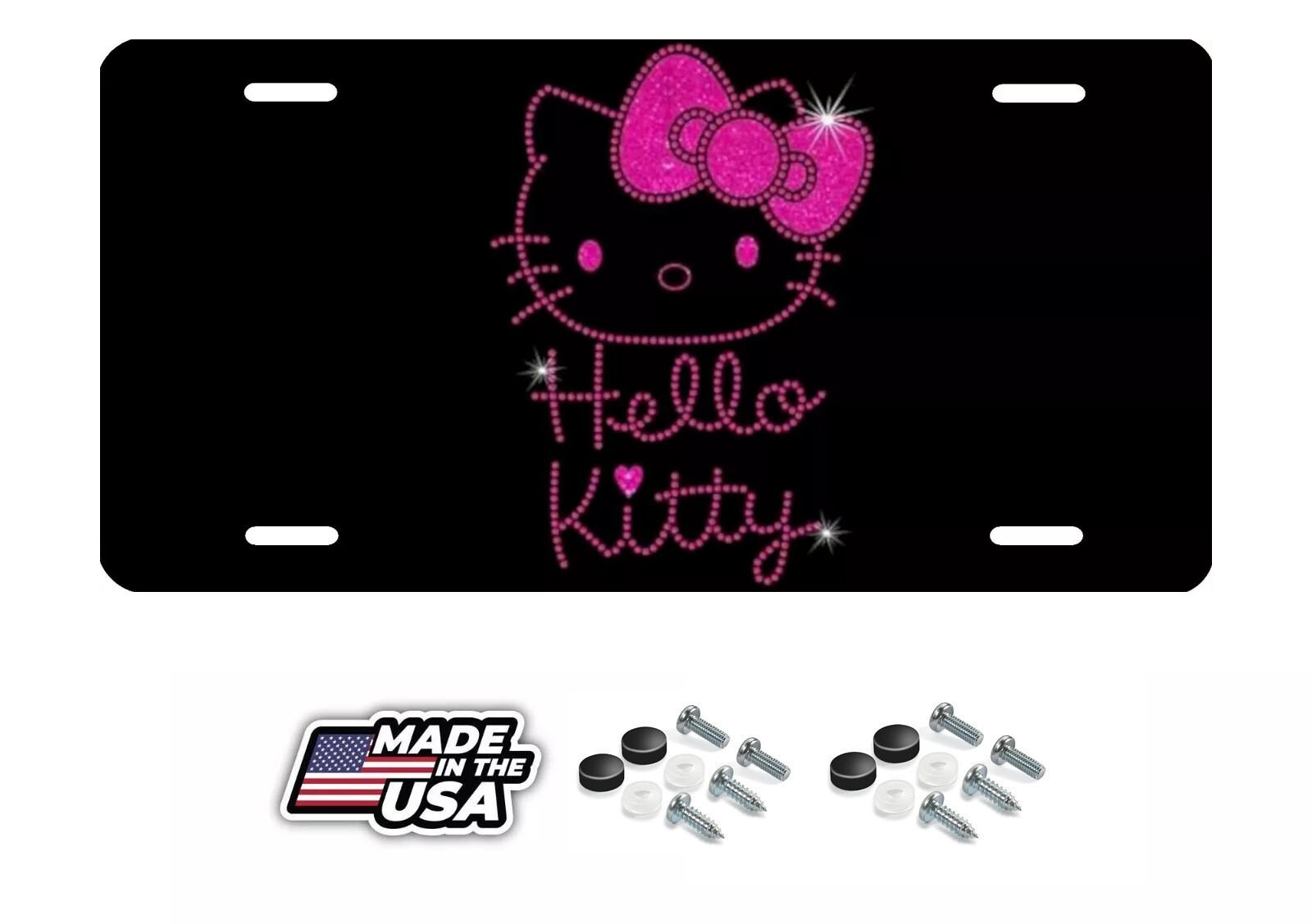 Hello Kitty, License Plate New Car Tag Metal Aluminum, USA, Black