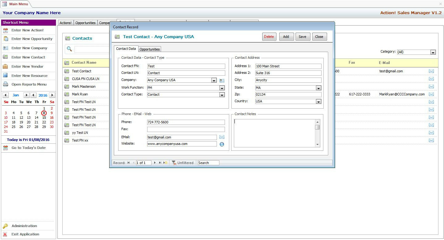 MS Access Based Sales Manager CRM Software - Use As-Is or Customizable
