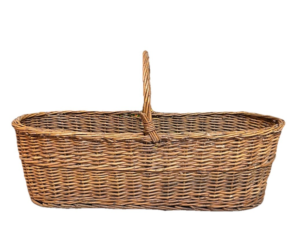 Vintage Wicker Market Basket with Handle Flowers French Country Cottagecore
