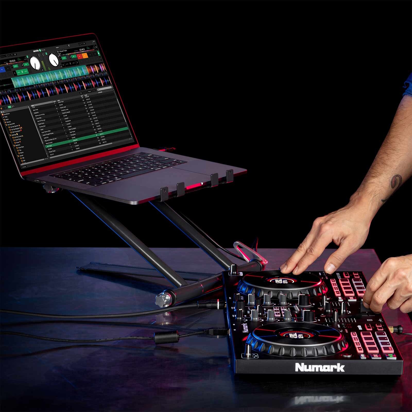 Numark Mixtrack Platinum FX 4-Deck Serato DJ Controller w Monitors Starter Pack